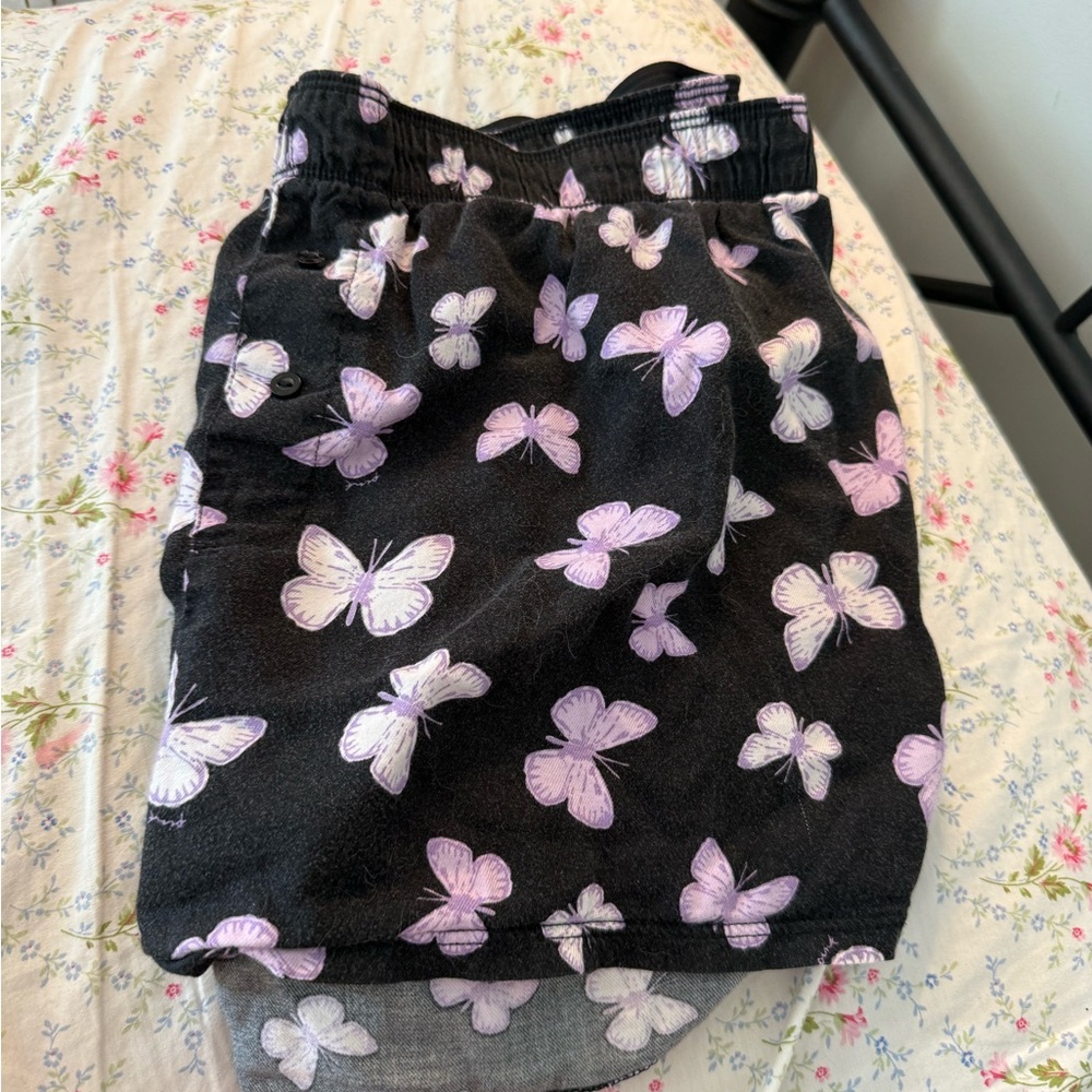 PINK Victoria's Secret Black Pajama Shorts with Purple Butterflies